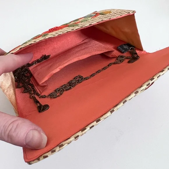 Anthropologie Garden Route Clutch Floral Raffia Embroidered Woven Purse Bag - Picture 7 of 12